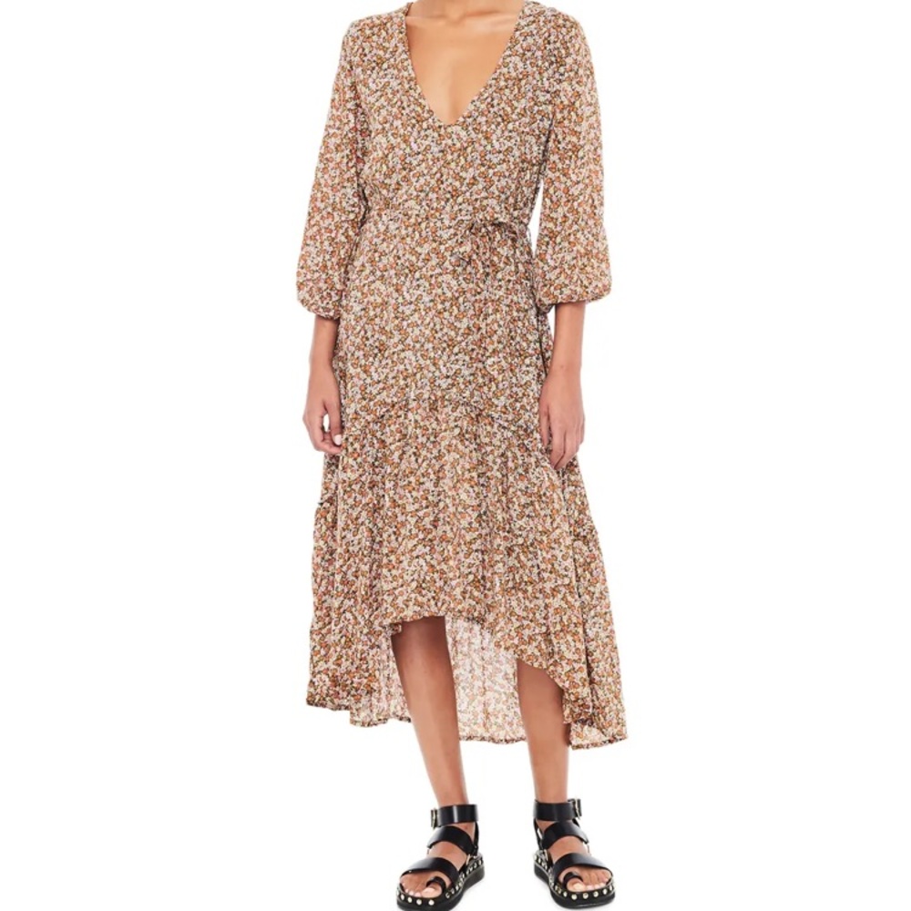 NWT Faithfull The Brand Matilda Peasant Dress Brown Pink XS